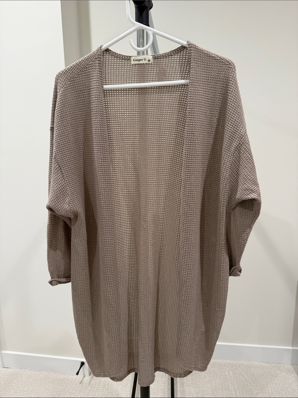 Ginger G Waffle Knit Open Cardigan in Taupe